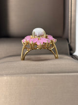 14k Yellow Gold Ring With Pink Quartz and Mother Of Pearl