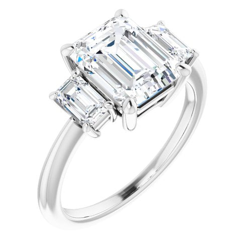 14K White Emerald Engagement Ring