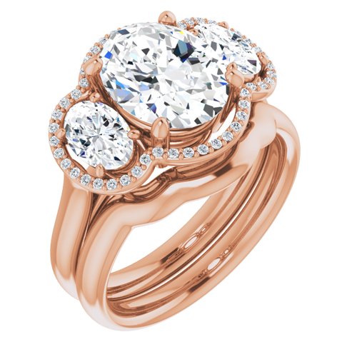 14K Rose Gold 3 Stone Oval Ring
