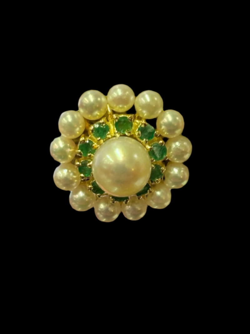 14k Pearl and Emerald Earrings