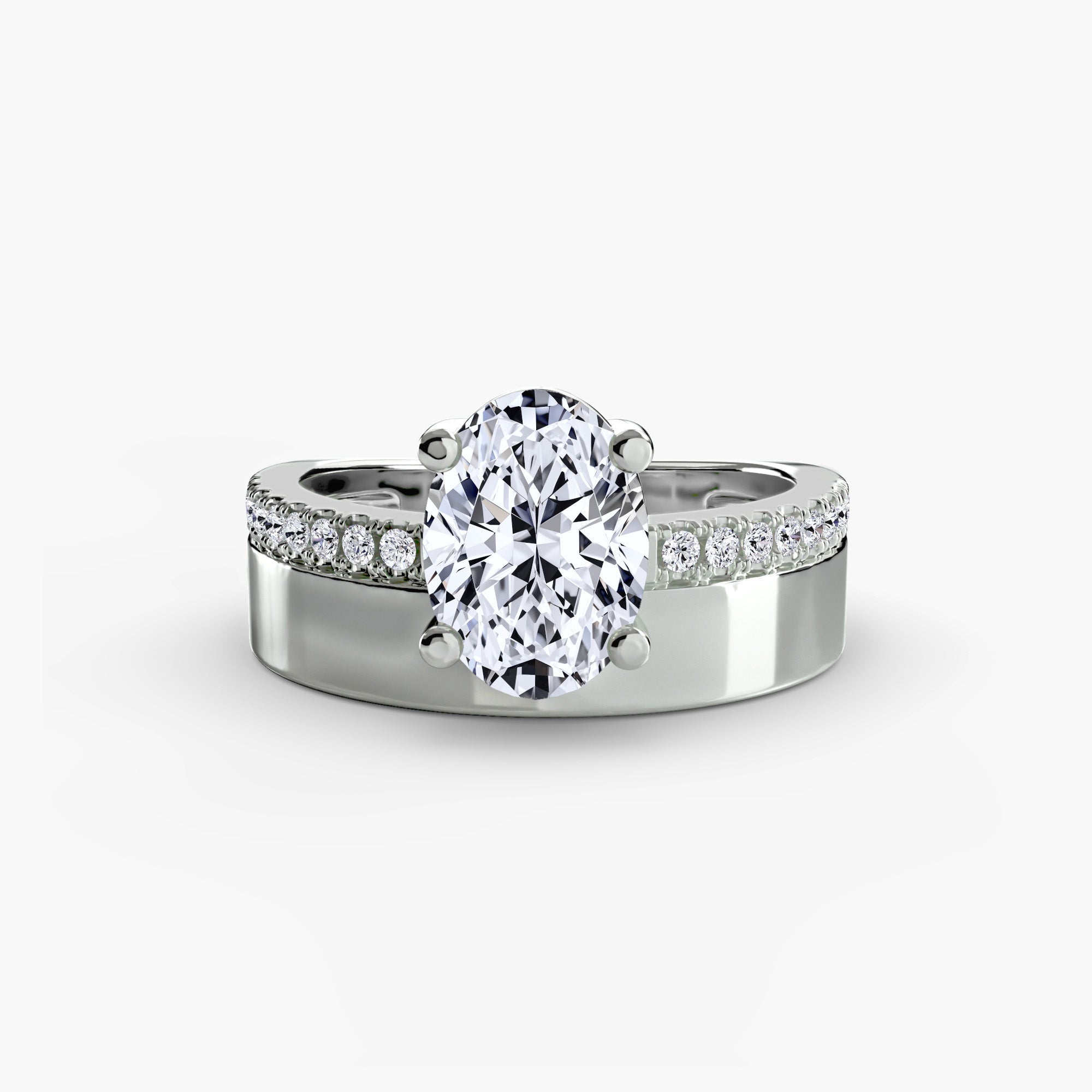 Wide Band Solitaire with Pavé Band - VTC Watches