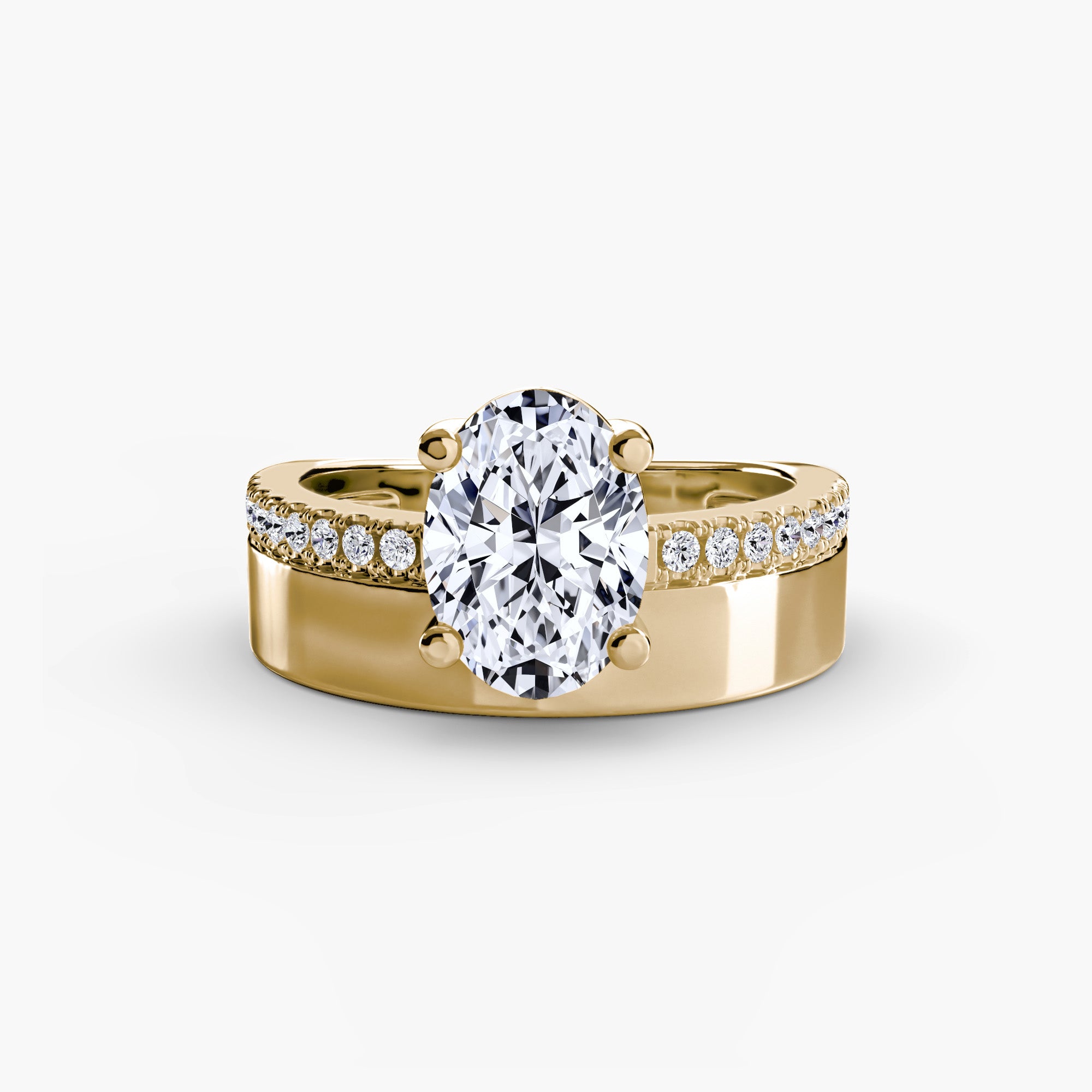 Wide Band Solitaire with Pavé Band - VTC Watches
