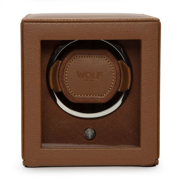 Wolf Design Cub Single Watch Winder with Cover (Cognac)