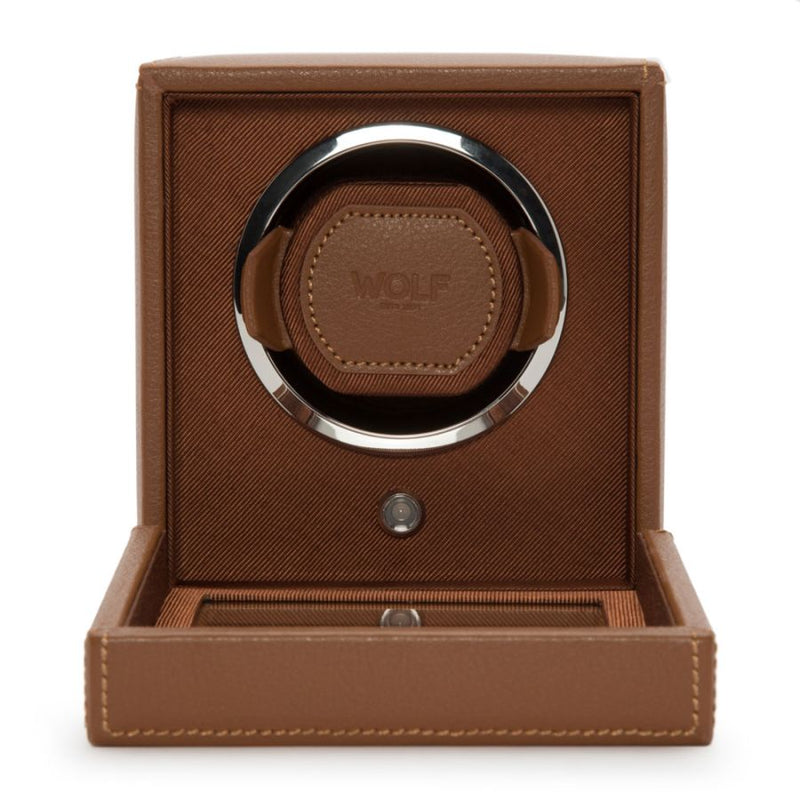 Wolf Design Cub Single Watch Winder with Cover (Cognac)