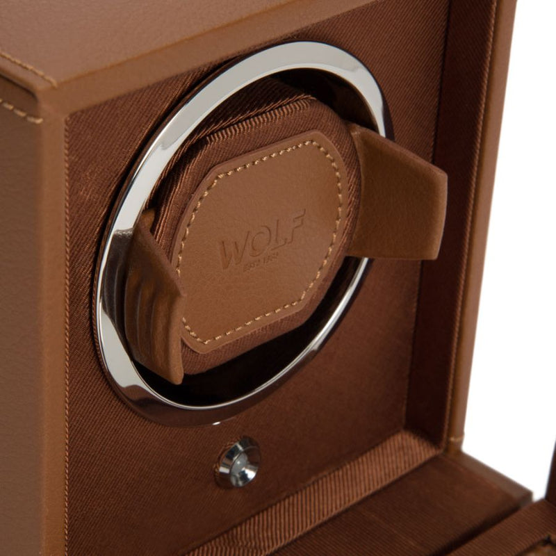 Wolf Design Cub Single Watch Winder with Cover (Cognac)