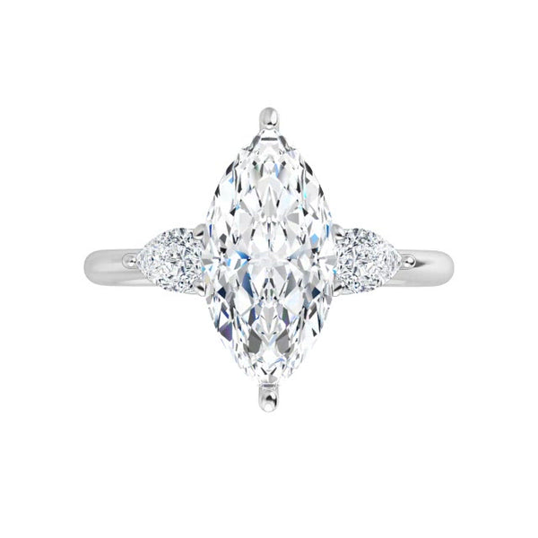 14K White Marquise Engagement Ring