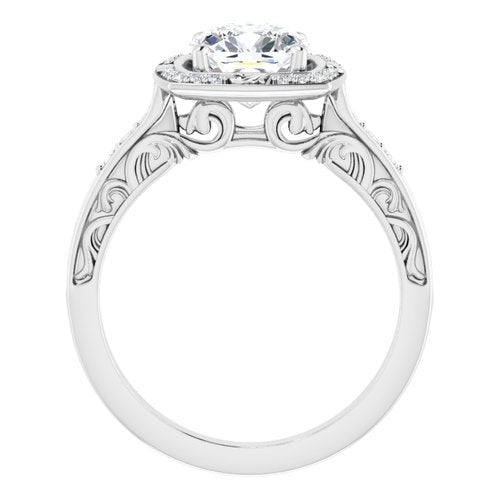 14K White Cushion Halo-Style Engagement Ring