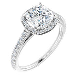 14K White Cushion Engagement Ring