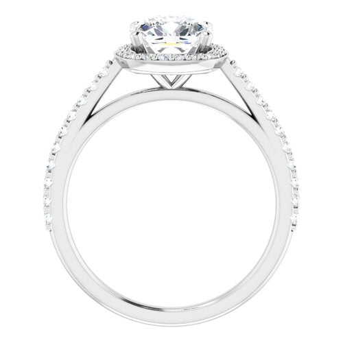 14K White Cushion Engagement Ring