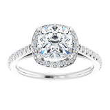 14K White Cushion Engagement Ring