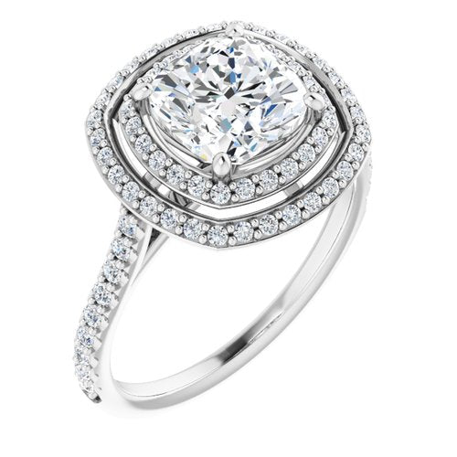 14K White Cushion Engagement Ring