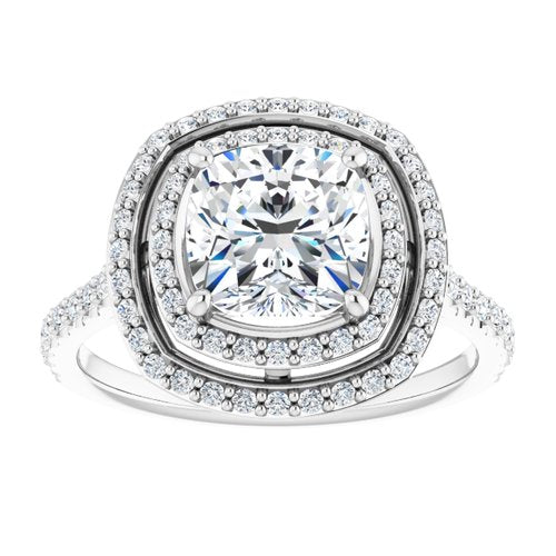 14K White Cushion Engagement Ring