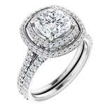 14K White Cushion Engagement Ring