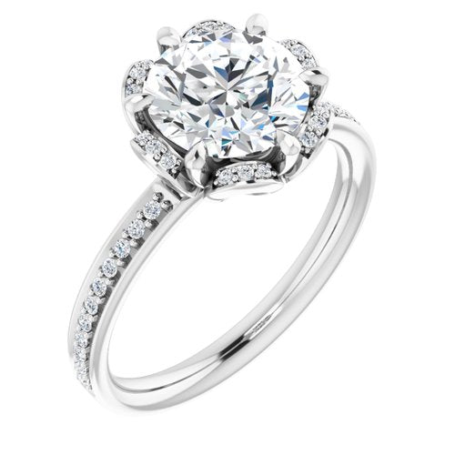 14K White Round Engagement Ring