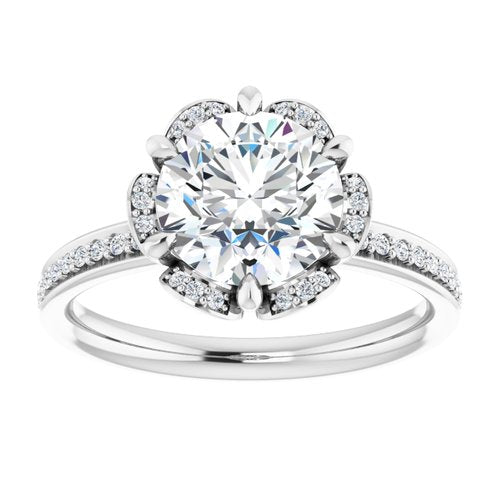 14K White Round Engagement Ring