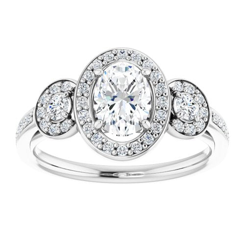 14K White Oval Engagement Ring