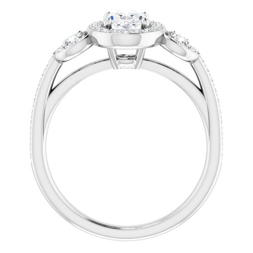 14K White Oval Engagement Ring