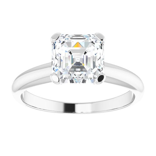 14K White Asscher Engagement Ring