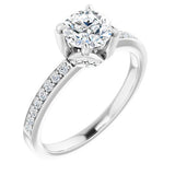 14K White Round Engagement Ring