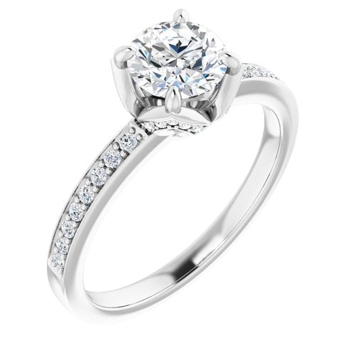 14K White Round Engagement Ring