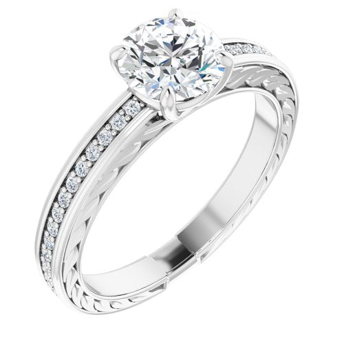 14K White Round Engagement Ring