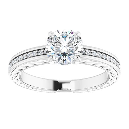 14K White Round Engagement Ring