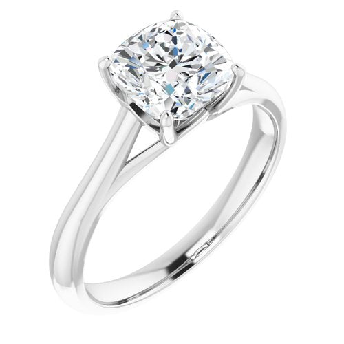 14K White Cushion Engagement Ring