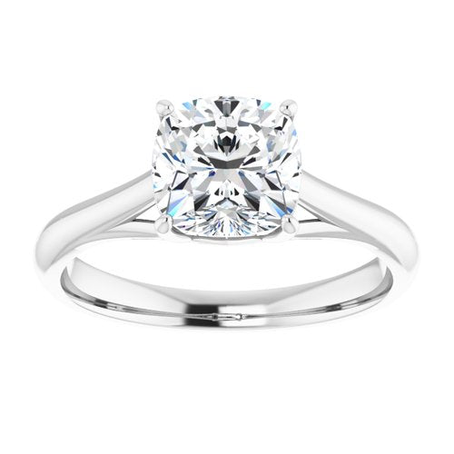 14K White Cushion Engagement Ring