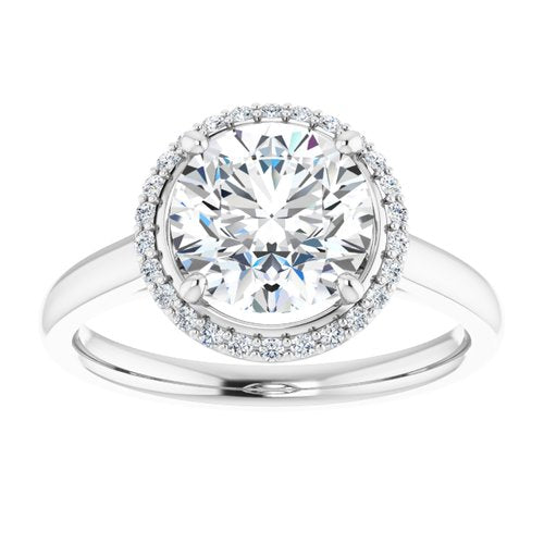 14K White Round Engagement Ring