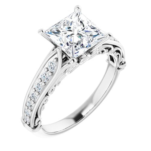 14K White Square Engagement Ring