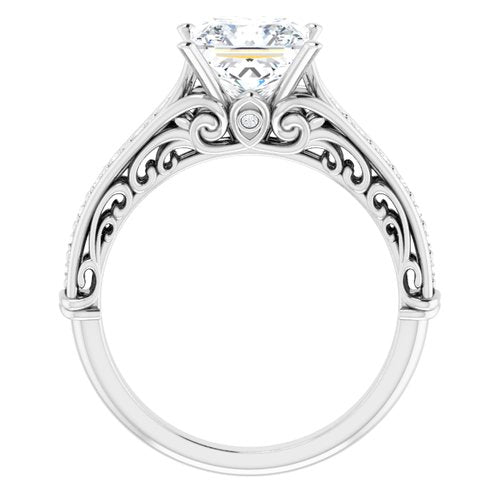 14K White Square Engagement Ring