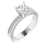 14K White Square Engagement Ring