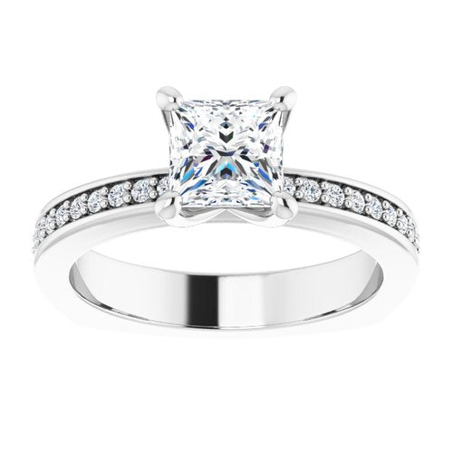 14K White Square Engagement Ring