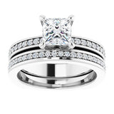 14K White Square Engagement Ring