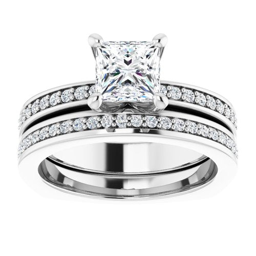 14K White Square Engagement Ring