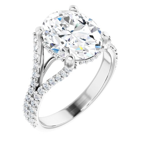 14K White Oval Engagement Ring