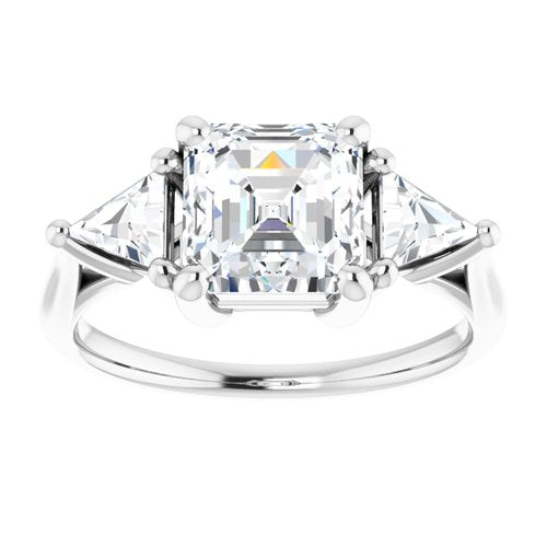 14K White Asscher Engagement Ring