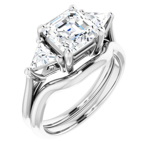 14K White Asscher Engagement Ring