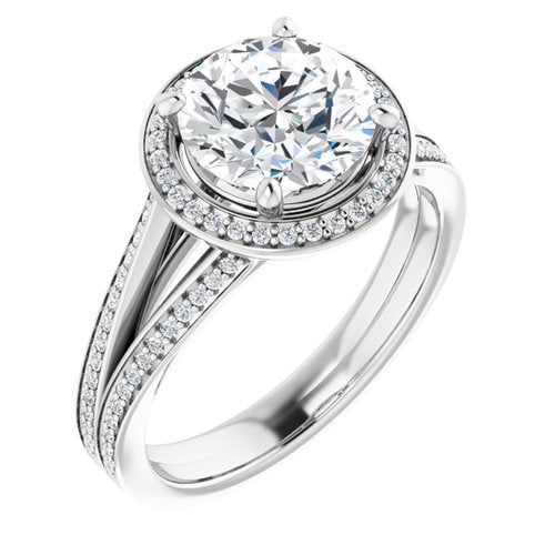 14K White Round Engagement Ring