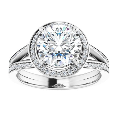 14K White Round Engagement Ring