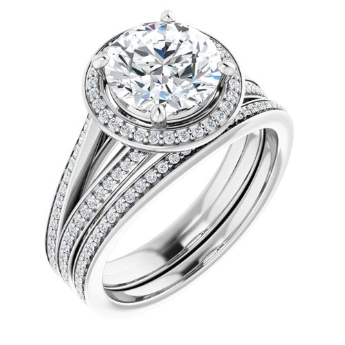 14K White Round Engagement Ring