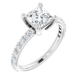 14K White Princess Cut Engagement Ring