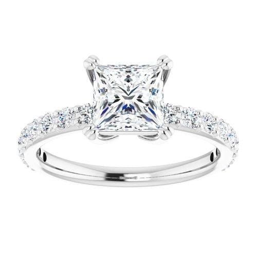 14K White Princess Cut Engagement Ring