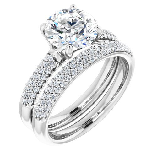 14K White Round Engagement Ring