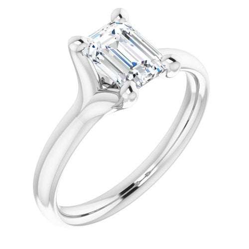 14k White Emerald Cut Engagement Ring