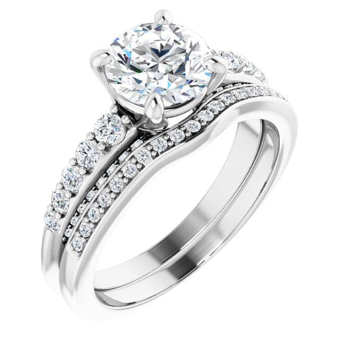 14K White Round Engagement Ring