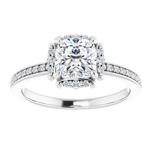 14K White Cushion Accented Halo-Style Engagement Ring