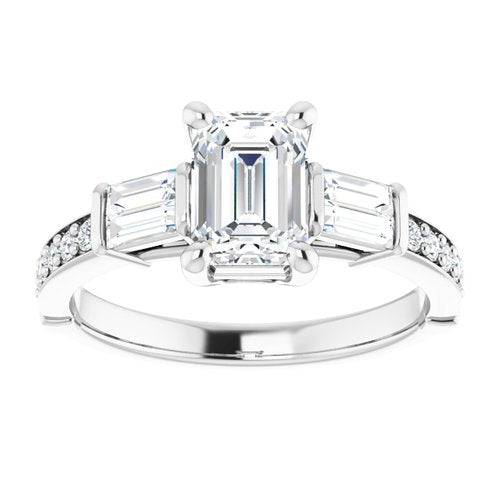 14k White Emerald Cut Engagement Ring