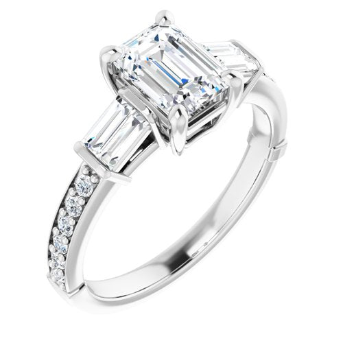 14k White Emerald Cut Engagement Ring