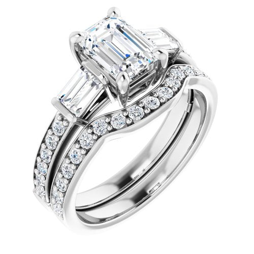 14k White Emerald Cut Engagement Ring